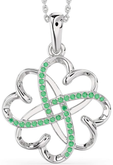 Large Emerald Silver Heart Flower Necklace