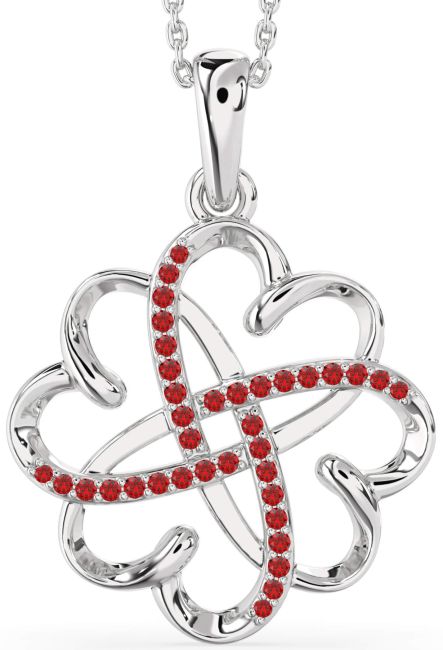 Large Ruby Silver Heart Flower Necklace