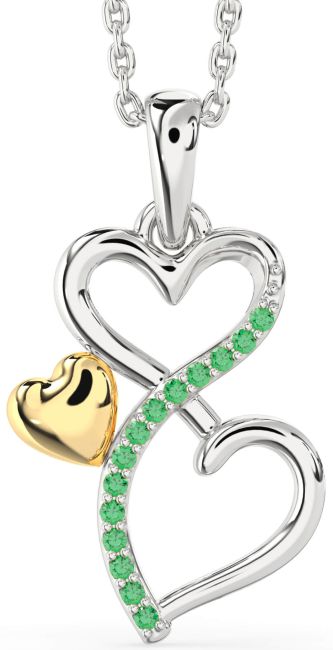 Emerald Gold Silver Infinity Heart Necklace