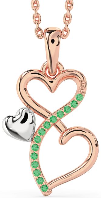 Emerald Rose Gold Silver Infinity Heart Necklace