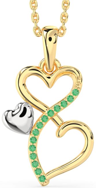 Emerald Gold Silver Infinity Heart Necklace