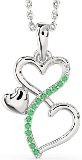 Emerald Silver Infinity Heart Necklace