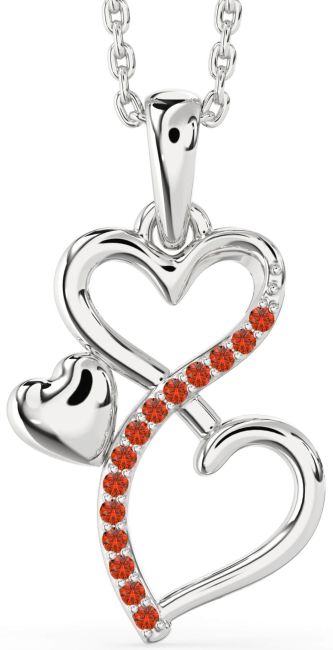 Fire Opal Silver Infinity Heart Necklace