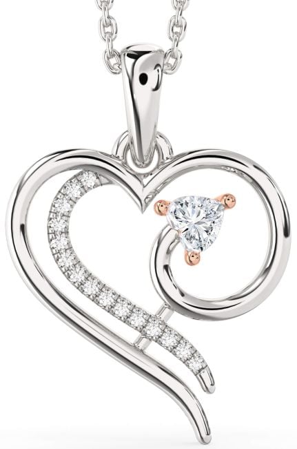 Diamond Silver & 10K Rose Gold Heart Necklace