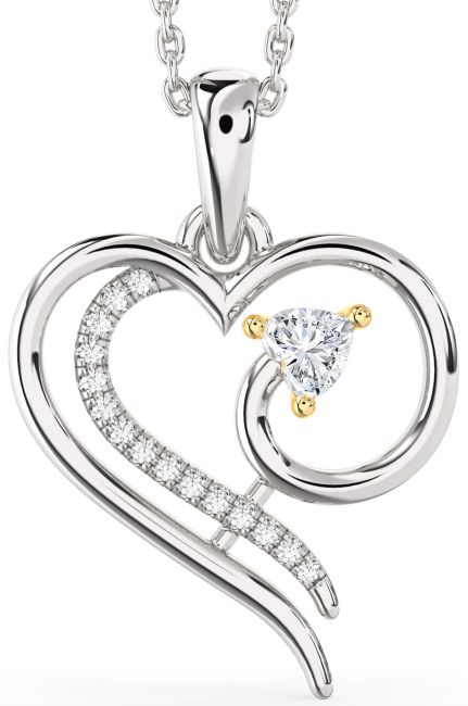 Diamond Silver & 10K gold Heart Necklace