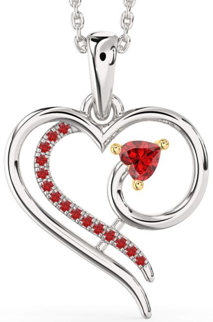 Ruby Gold Silver Heart Necklace