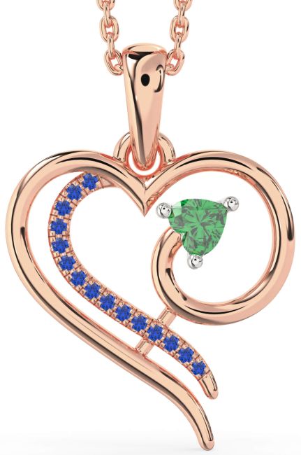 Emerald & Blue Sapphire Platinum & Rose Gold Heart Necklace