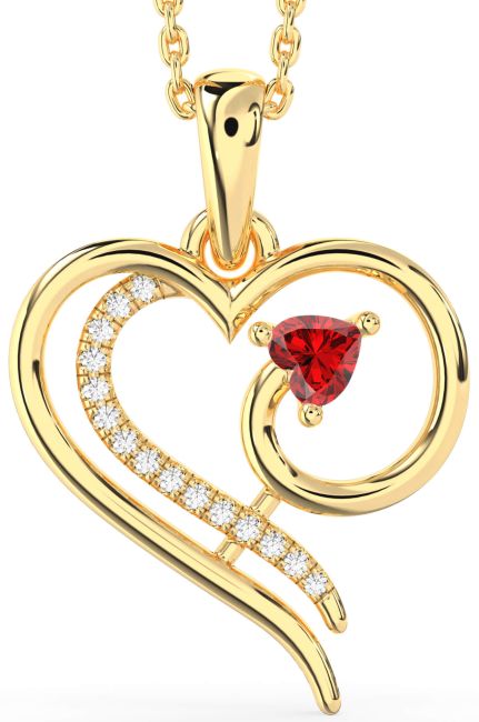 Diamond & Ruby Gold Heart Necklace