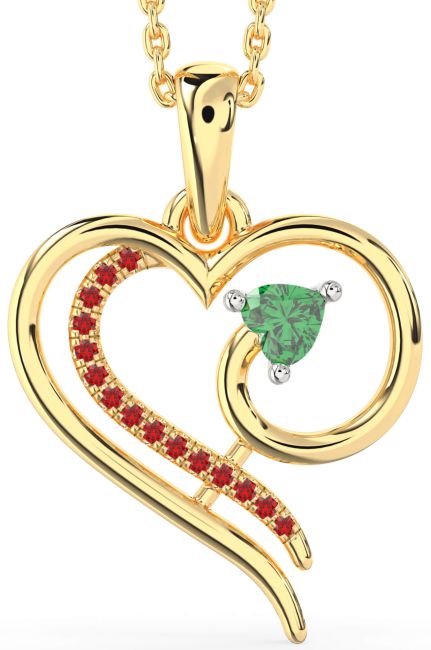 Emerald & Ruby Gold Silver Heart Necklace