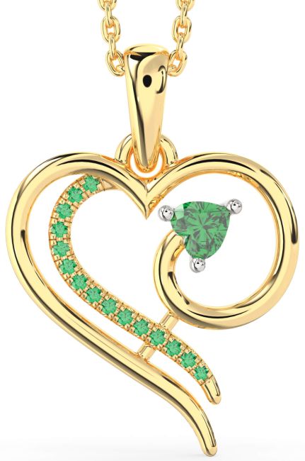 Emerald Gold Silver Heart Necklace