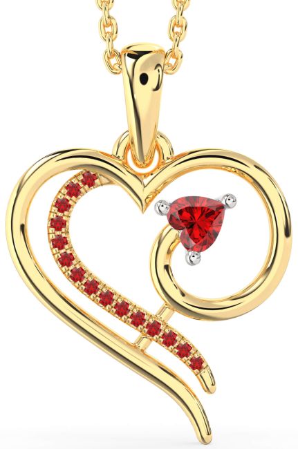 Ruby Gold Silver Heart Necklace