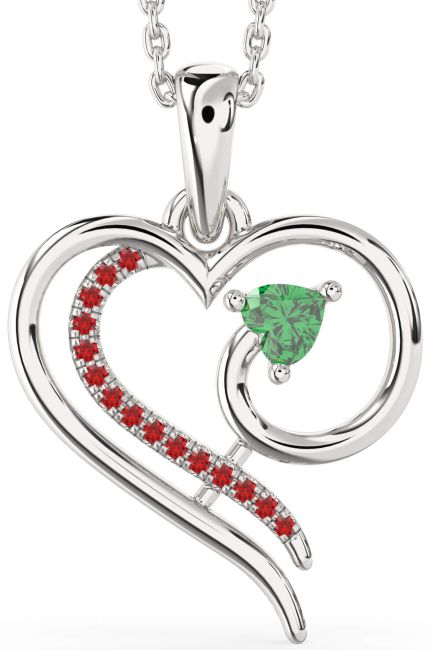 Emerald & Ruby Silver Heart Necklace