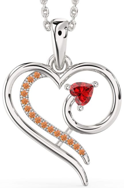 Ruby & Citrine Silver Heart Necklace
