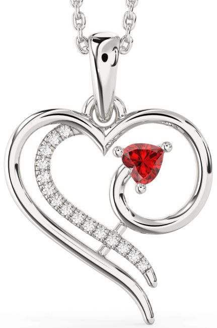 Diamond & Ruby Silver Heart Necklace