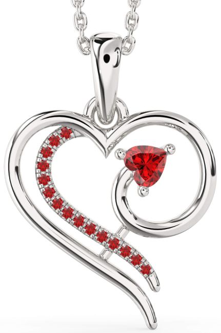 Ruby Silver Heart Necklace