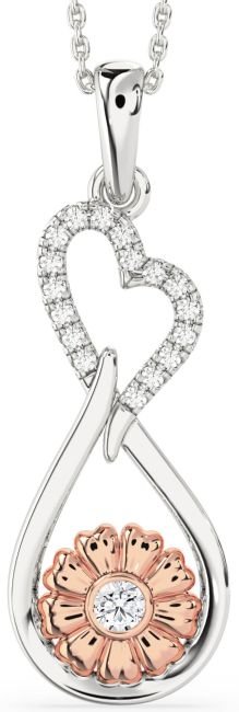 Large Diamond White Rose Gold Heart Teardrop Flower Necklace
