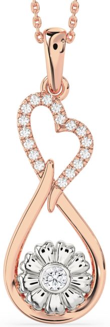 Large Diamond Platinum & Rose Gold Heart Teardrop Flower Necklace
