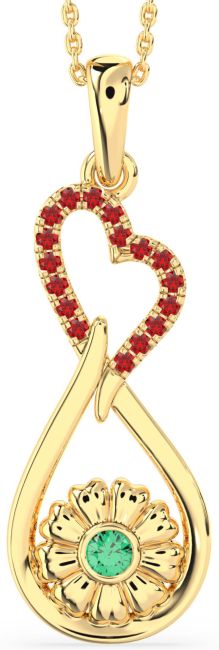 Large Emerald & Ruby Gold Heart Teardrop Flower Necklace