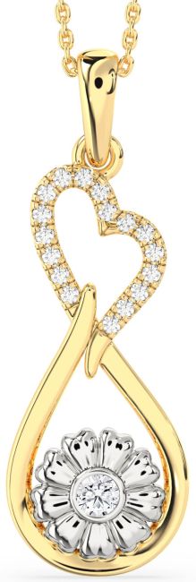 Large Diamond Platinum & Yellow Gold Heart Teardrop Flower Necklace