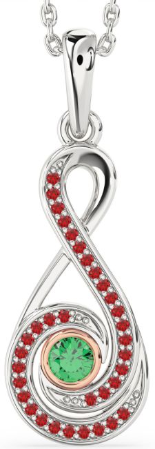 Emerald & Ruby Rose Gold Silver Infinity Necklace