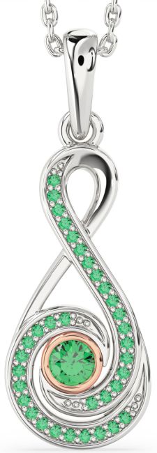 Emerald Rose Gold Silver Infinity Necklace