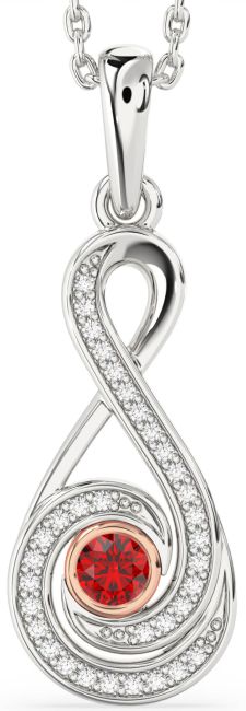 Diamond & Ruby White Rose Gold Infinity Necklace