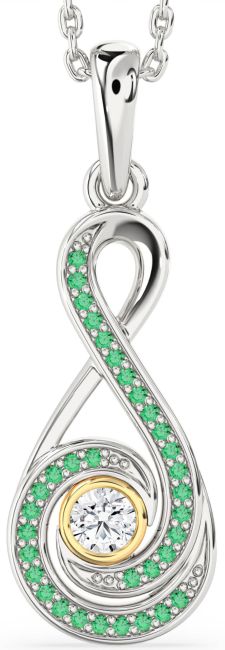 Emerald & Diamond Gold Silver Infinity Necklace