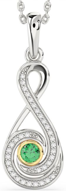 Diamond & Emerald Gold Silver Infinity Necklace