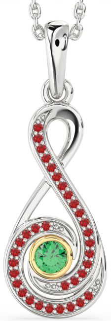 Emerald & Ruby Gold Silver Infinity Necklace