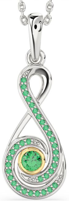 Emerald Gold Silver Infinity Necklace