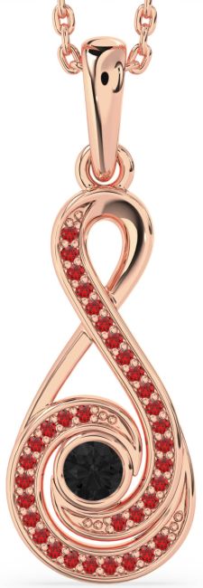 Black Diamond & Ruby Rose Gold Infinity Necklace