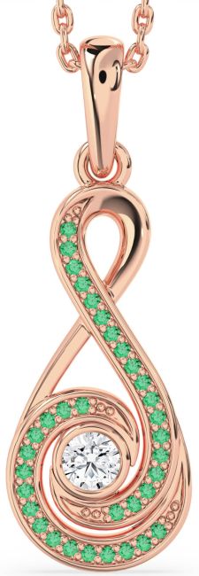 Emerald & Diamond Rose Gold Infinity Necklace