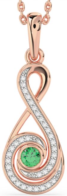 Diamond & Emerald Rose Gold Infinity Necklace