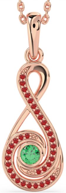 Emerald & Ruby Rose Gold Infinity Necklace