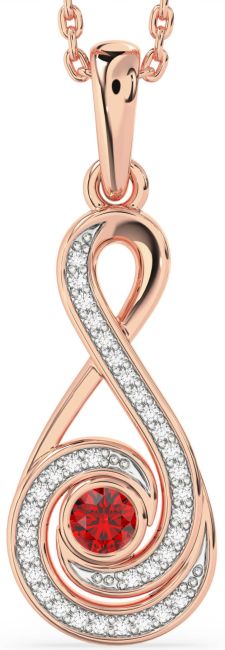 Diamond & Ruby Rose Gold Infinity Necklace