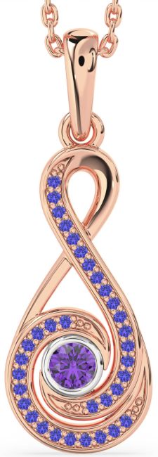 Amethyst & Tanzanite Rose Gold Silver Infinity Necklace