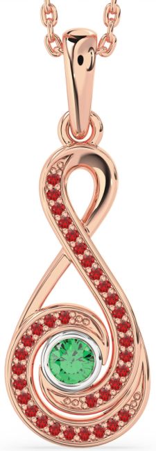 Emerald & Ruby Rose Gold Silver Infinity Necklace