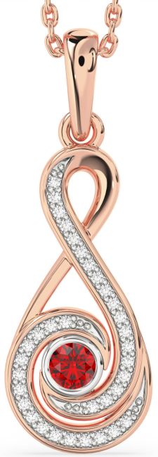 Diamond & Ruby Rose Gold Silver Infinity Necklace