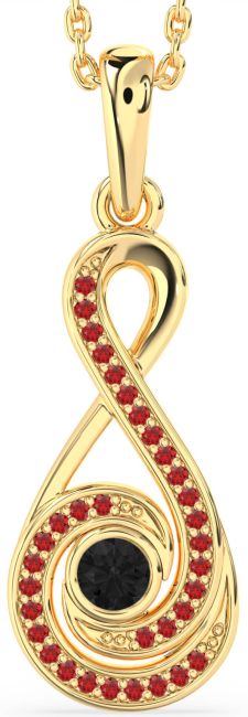 Black Diamond & Ruby Gold Infinity Necklace