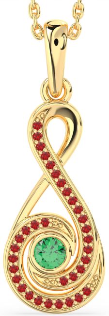Emerald & Ruby Gold Infinity Necklace