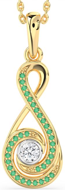 Emerald & Diamond Gold Silver Infinity Necklace