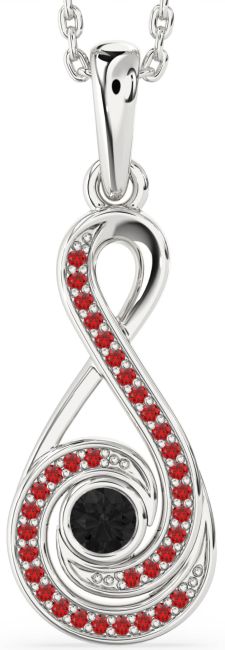 Black Diamond & Ruby Silver Infinity Necklace