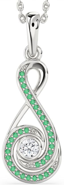 Emerald & Diamond Silver Infinity Necklace