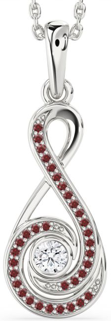 Diamond & Garnet Silver Infinity Necklace