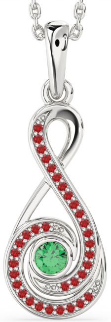 Emerald & Ruby Silver Infinity Necklace
