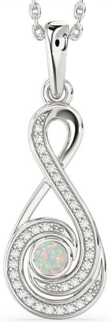 Diamond & Opal Silver Infinity Necklace