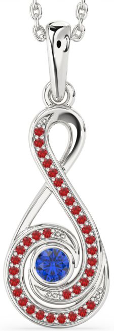 Blue Sapphire & Ruby Silver Infinity Necklace
