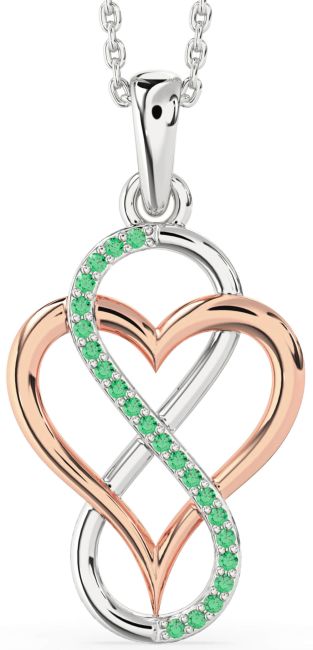 Emerald Rose Gold Silver Heart Infinity Necklace