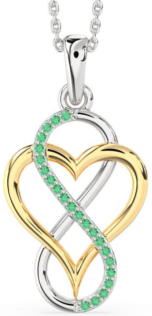 Emerald Gold Silver Heart Infinity Necklace