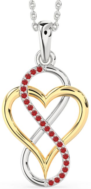 Ruby Gold Silver Heart Infinity Necklace